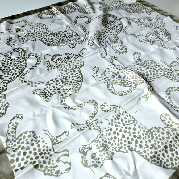 Leopard Print Square Delicate Scarf – Olive Green & White - Picture 4 of 9